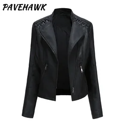 Women Pu Leather Jackets Autumn Winter Lapel Zip-up Black Motorcycle Punk Jacket Slim Fit Long Sleeve Streetwear Casual Coats