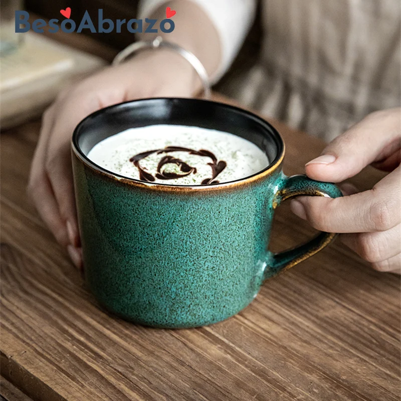

Indigo Naturalis Series Ceramic Coffee Mug Hand-Painted Green Color Cup for Milk and Morning Breakfast Home Kitchen Drinkware
