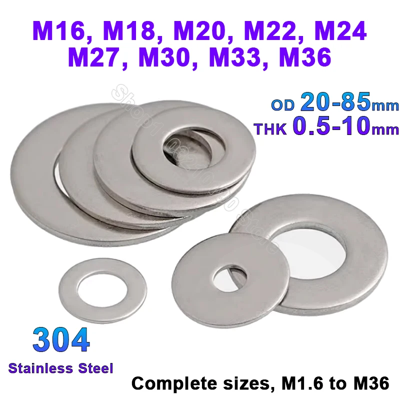 

1-20pc M16 M18 M20 M22 M24 M27 M30 M33 M36 304 Stainless Steel Extra Large Oversize Big Wide Thick Plain Gasket Shim Flat Washer