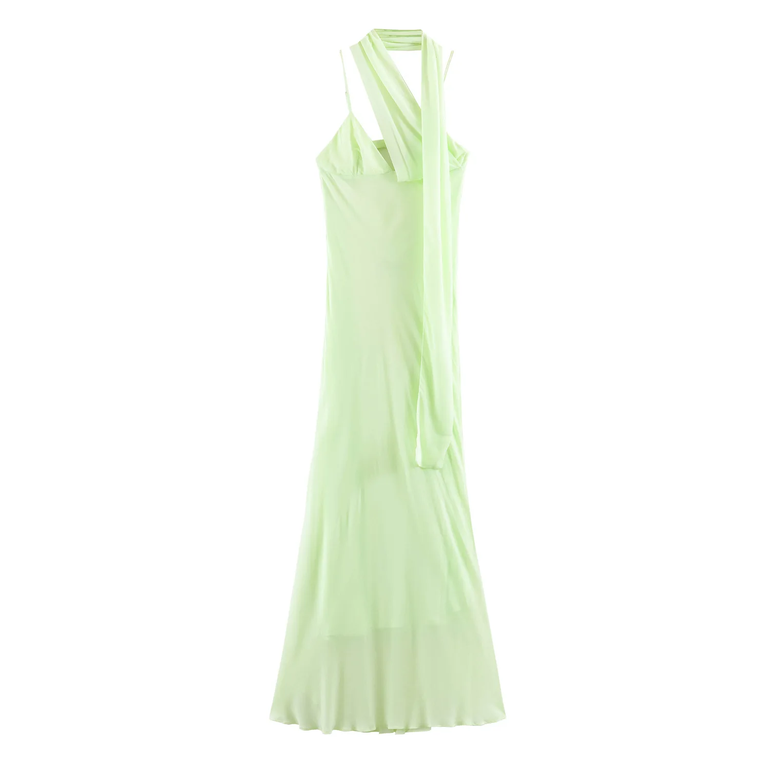 Summer Solid Color Halter Scarf Slip Dress Women Fashion Sleeveless Drape Silk Long Dress Elegant Backless Evening Party Gown