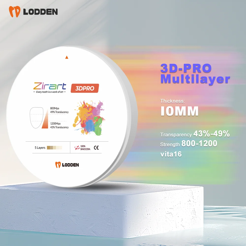 

LODDEN 3D PRO Zirconia Multilayer Blocks 98*10mm Dental Lab 5 Layers Zirconia Dics Dentistry Supplies Denture Materials