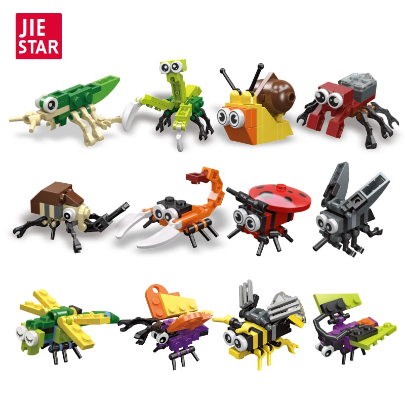 Q-versie Insect Bouwstenen Kit-Unieke DIY Bidsprinkhaan Vlinder en Spin Modellen Leuk Educatief Cadeau Speelgoed voor kinderen