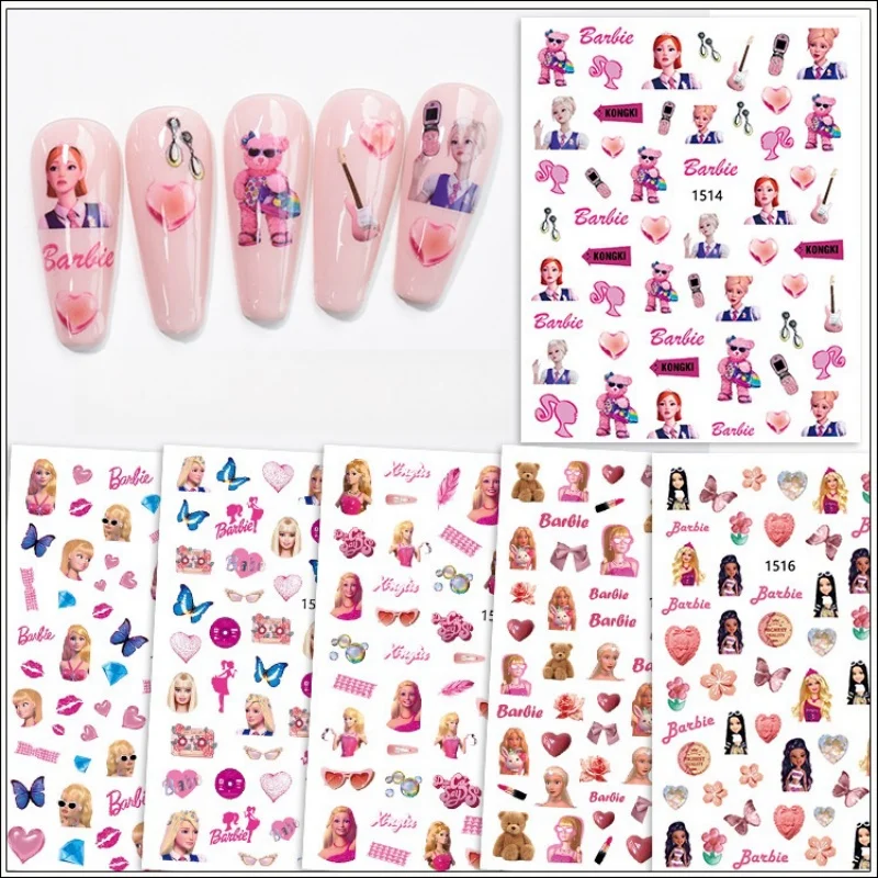 

Baez Doll Nail Stickers Disney Cartoon Princess Series Nail Art Decorations 3D Anime Barbie Nail Supplies DlY Sliders For Nails