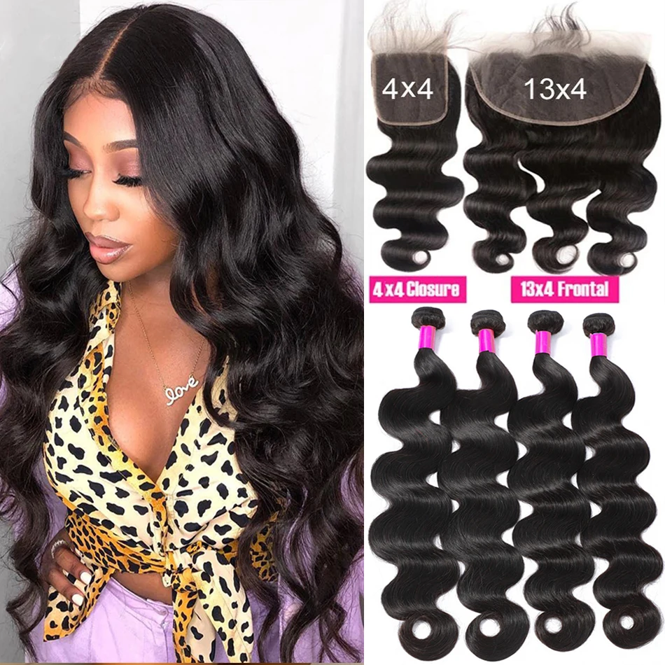 

12A Body Wave Bundles With Frontal 13x4 HD Transparent Lace Wholesale Malaysian Human Hair Extensions 3 Bundles With Closure