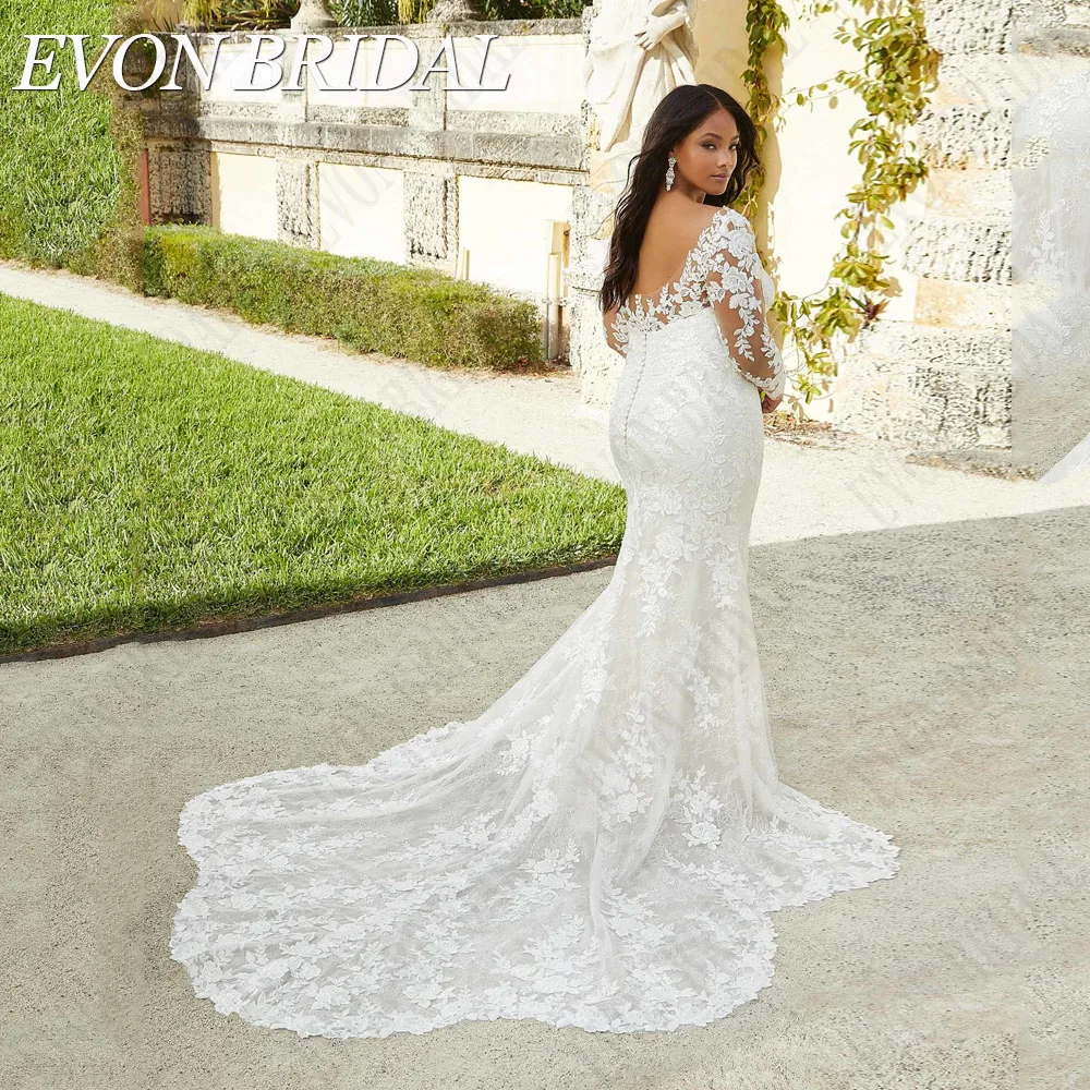 EVON BRIDAL Oversize  Wedding Dresses A-Line Appliques Long Sleeve Bridal Gowns Mermaid Backless Button Back Bride Dress 2024