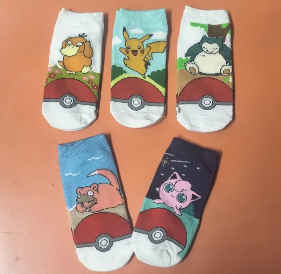 5 Pairs of New Fashionable Pokémon Cartoon Printed Cotton Ankle Socks for Couples Comfortable and Casual Anime Boat Socks photo review