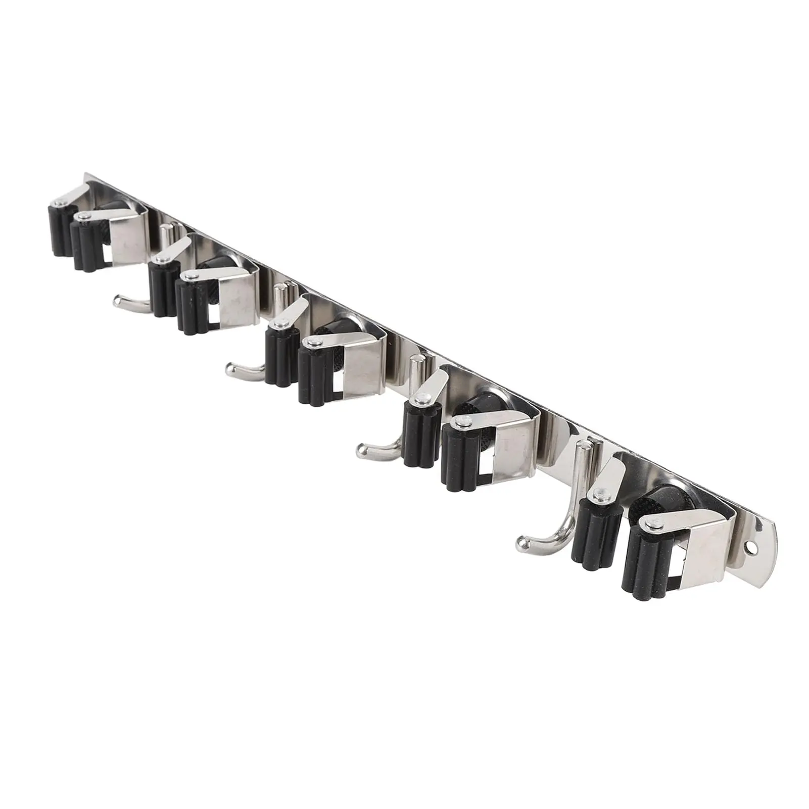304 Stainless Steel Mop Broom Holder Wall Mount, Adhesive & Drilled Tool Organizer Rack with Hooks, Heavy Duty Garage Laundry Room Cleaning Tool Storage Hanger
