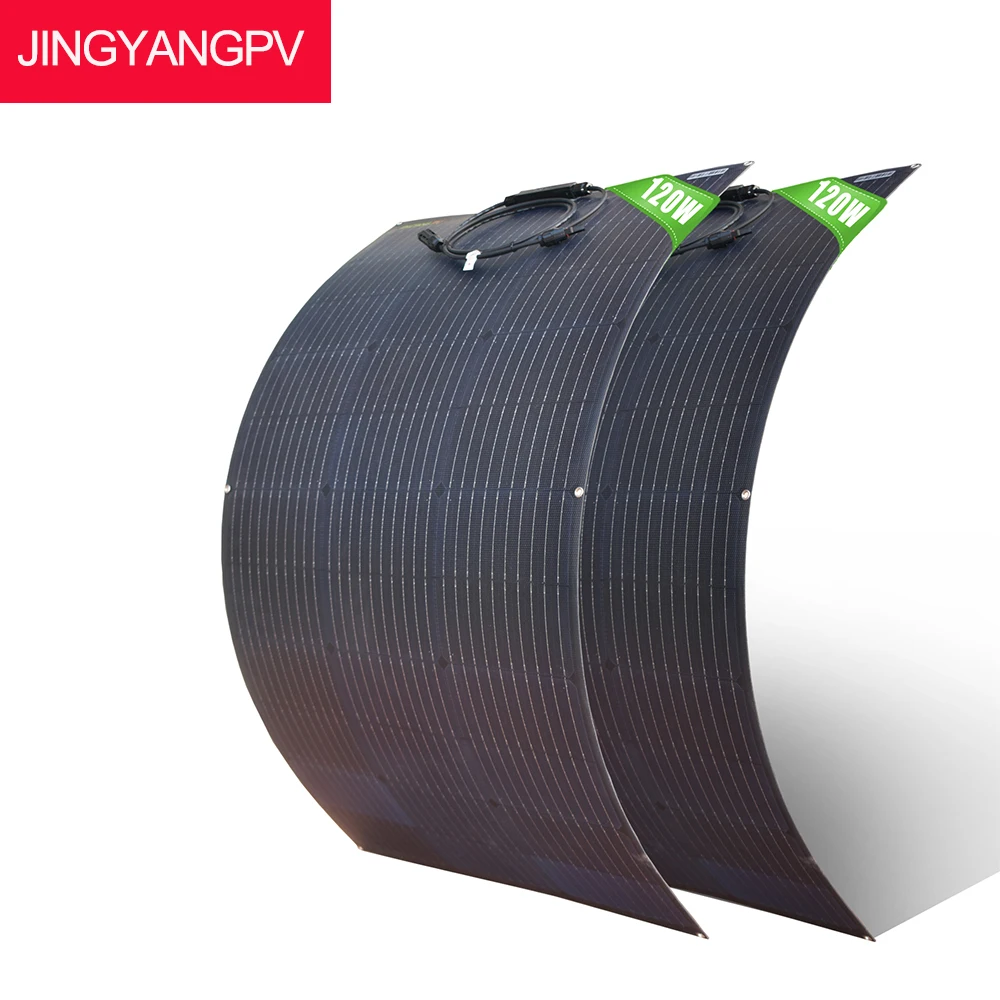 240W (2 stuks 120W) ETFE Flexibel Zonnepaneel, Hoge Efficiëntie 18V Paneel, Lichtgewicht, Buigbaar voor 12V Batterij Oplading, Camper, Boot, Kamperen