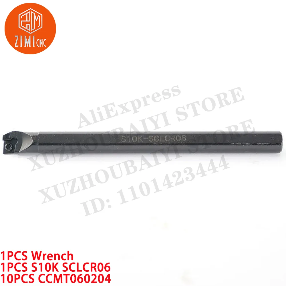1PCS S10K SCLCR06 10*125mm CNC Lathe Internal Turning Tool Holder + 10pcs CCMT060204 Carbide Inserts CNC mechanical cutting tool