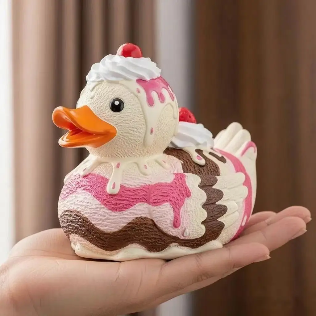Adorable Fruit Duck Resin Figurine Cute Cake Duck Desktop Ornament Creative Decorative Statue for Home Office Living Room Garden