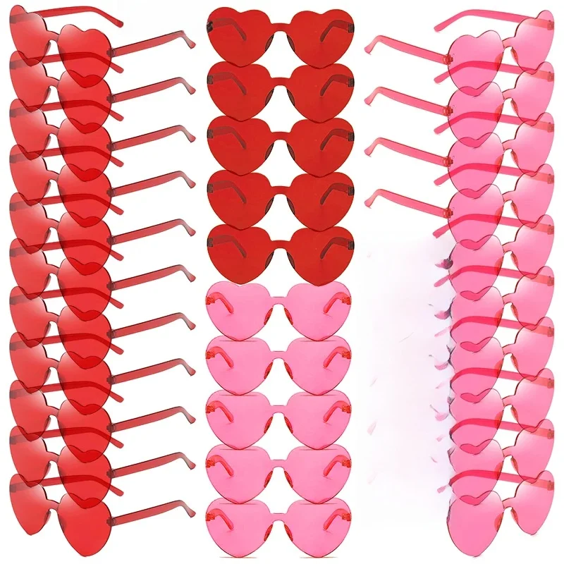 30 par w zestawie Okulary przeciwsłoneczne w kształcie serca Śliczne okulary przeciwsłoneczne bez oprawek w jednolitym kolorze Okulary przeciwsłoneczne dla kobiet Fashion Design Rave — zdjęcie 2