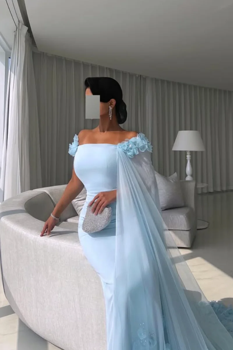 Annie lussuosi fiori fatti a mano in tulle abiti da ballo abiti da sera blu cielo sirena eleganti occasioni speciali da donna