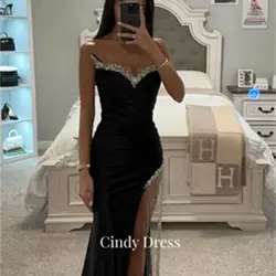 Black Mermaid Diamond Beaded Satin Dresses Gala Dress Party Evening Elegant Luxury Celebrity Wedding Customized Women's Saudi