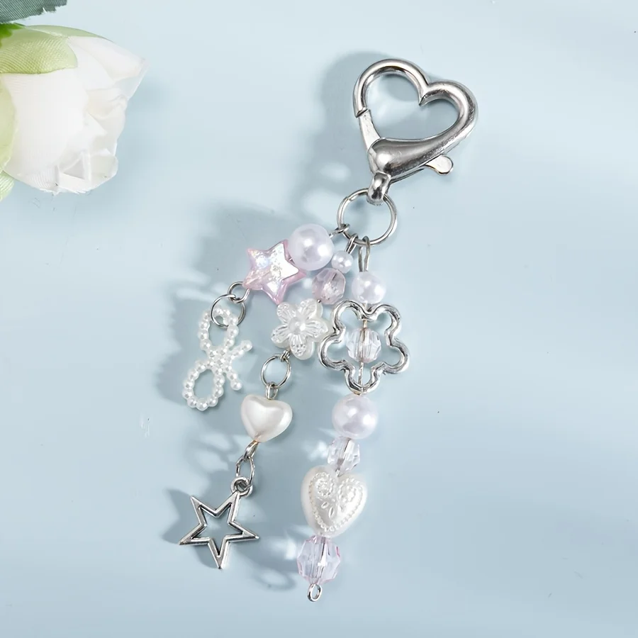 1 Piece of Sweet and Cute Y2K Style Cartoon Alloy Keychain with Heart-Shaped Key Ring, Acrylic Alloy Five-Pointed Star, Bow Decoration, Valentine's Day Gift Accessory, Suitable for Car and Bag Pendants, Phone Charms, Perfect Gift for Women and Girls!
