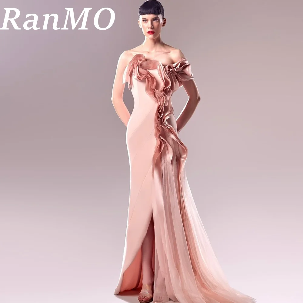 

Ranmo Pink Elegant Off Shoulder Mermaid Prom Dress Floor-Length Pleat vestidos de noche Sleeveless Elegant Evening Dresses 2025