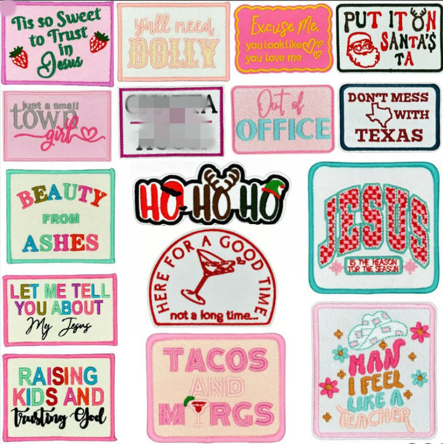 10 Pcs Words Badges Iron On Sew On Embroidered Patches Clothing Hat Bag Shoe Repair Phone Gift Box Decor DIY Accessory