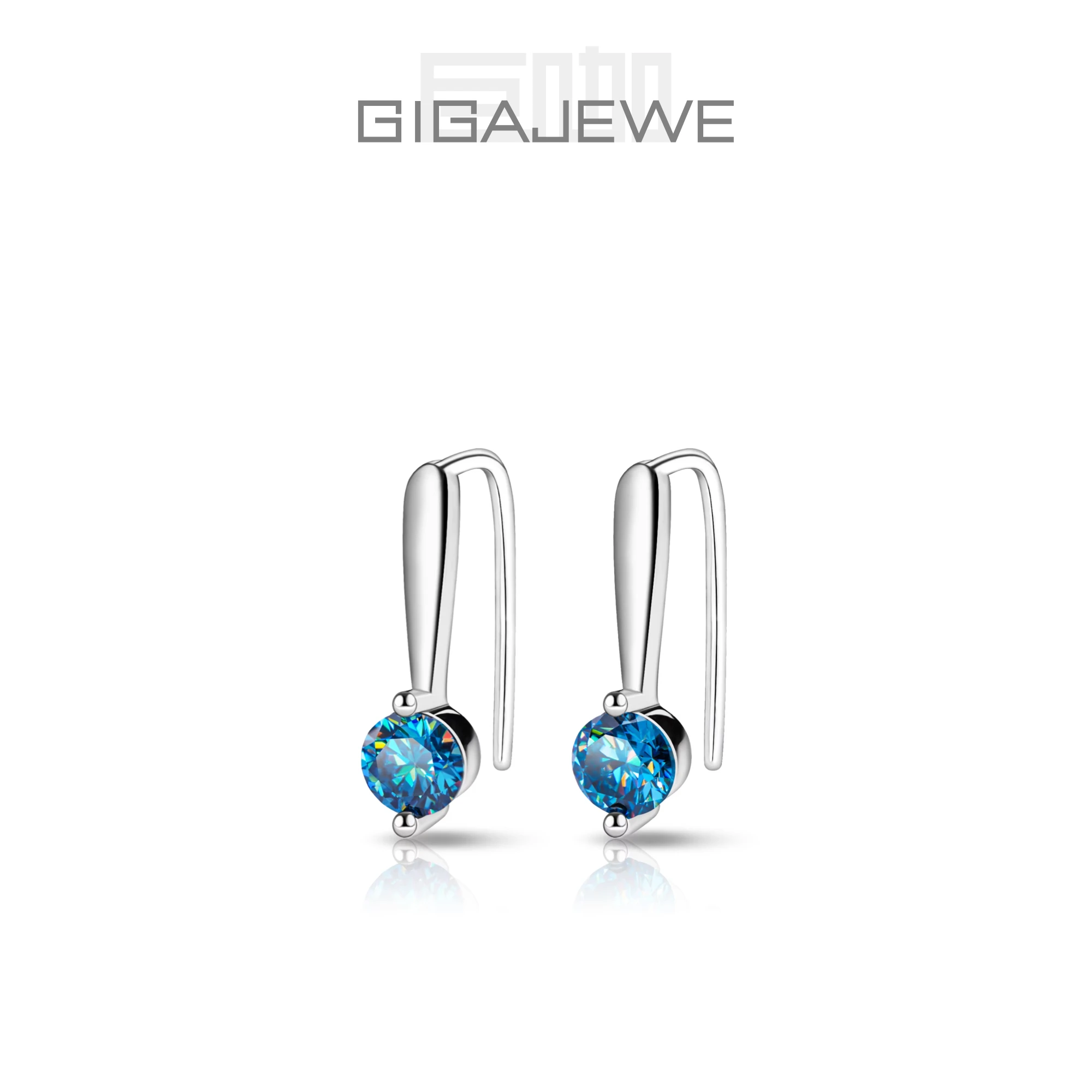 GIGAJEWE Moissanit D Nova Rosa/Blau Farbe VVS1 1/0,6 ct 925 Silber Tropfen Ohrring 18 Karat vergoldet Diamant Test bestanden Schmuck