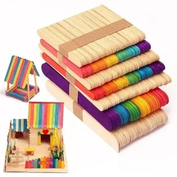 Bâtonnets de crème glacée en bois naturel coloré, 50 pièces/lot, outil de bricolage pour enfants