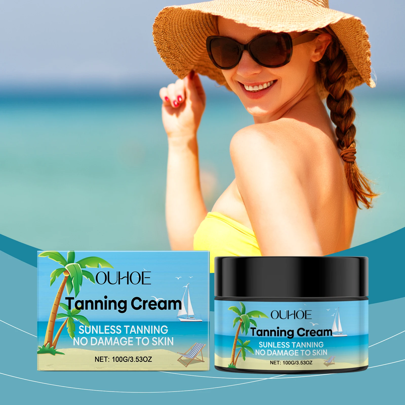 Ouhoe 100g loción bronceadora corporal bronceadora aceleradora nutre la piel tomar el sol bronceado falso hidratante piel de trigo crema de cuidado autobronceadora