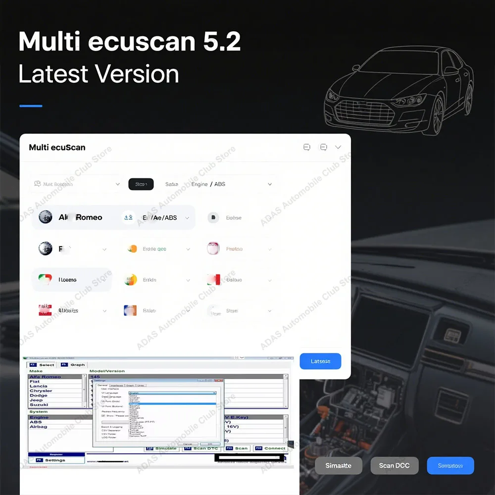 

Последняя версия устройства MultiEcuScan 5.2 работает с ELM327 для диагностических инструментов OBD2, программное обеспечение Multiecuscan для автомобильного разъема