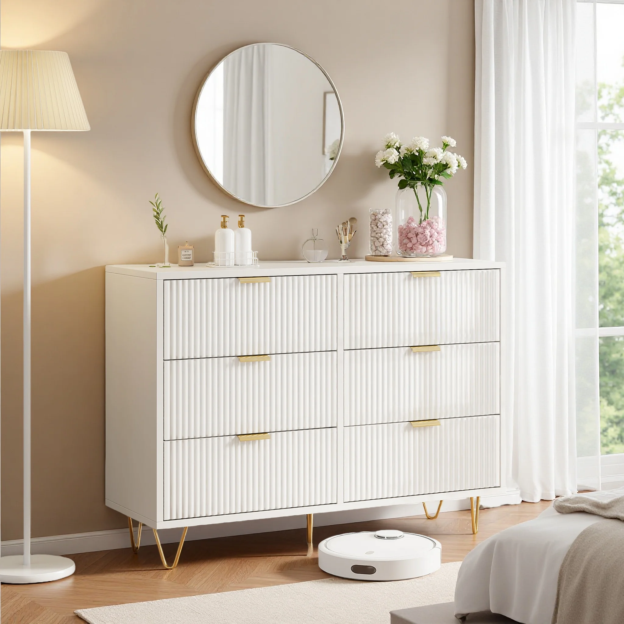 Witte slaapkamerkast, modern opbergmeubel met gouden handgrepen voor woonkamer, slaapkamer, bureau - afbeelding 2