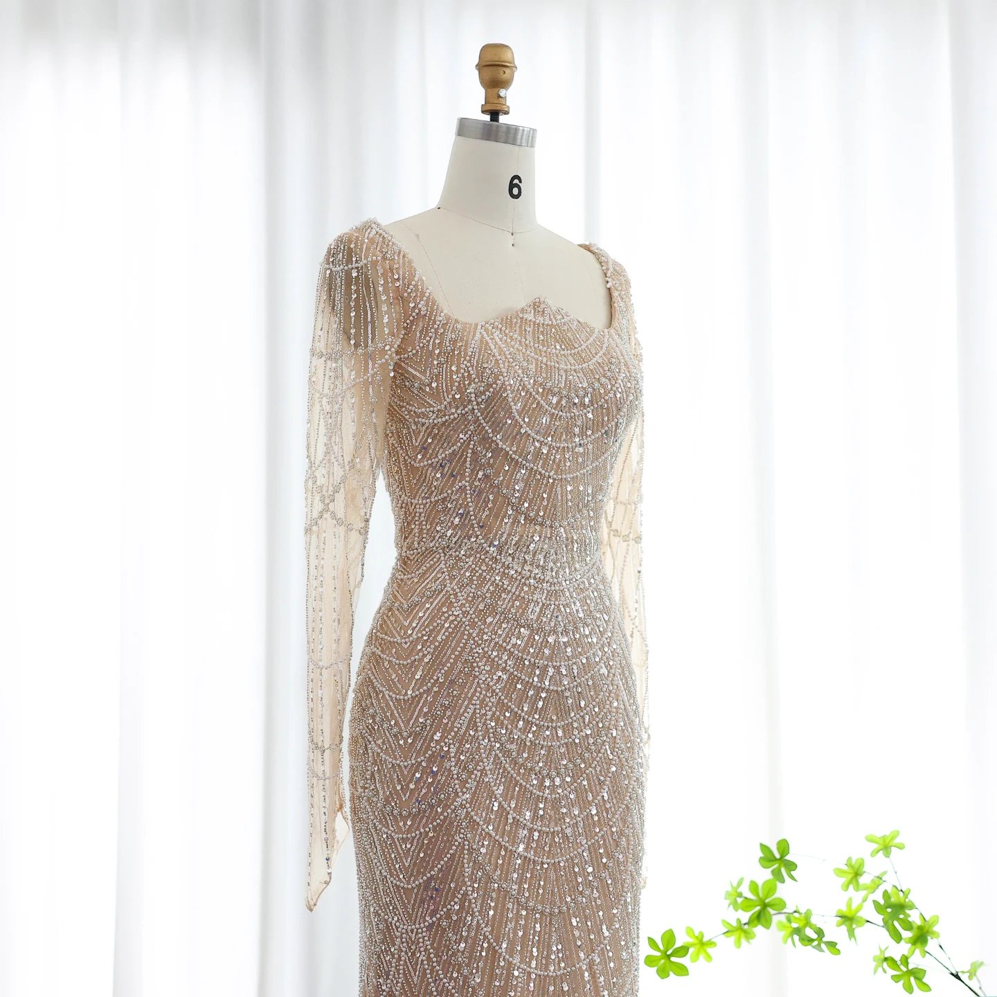 Sharon Said Elegantes Schwarzes Meerjungfrauen-Abendkleid mit Langen Ärmeln, Königsblau, Arabische Damen-Hochzeits- und Partykleider SS686, Maßanfertigung – Detail 7