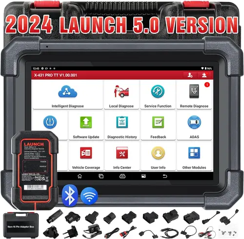 LAUNCH X431 PRO TT 양방향 스캔 도구, DBSCar VII 커넥터 포함, 모든 차량에 37 + 리셋, ECU 온라인 코딩, CANFD 키 IMMO,
