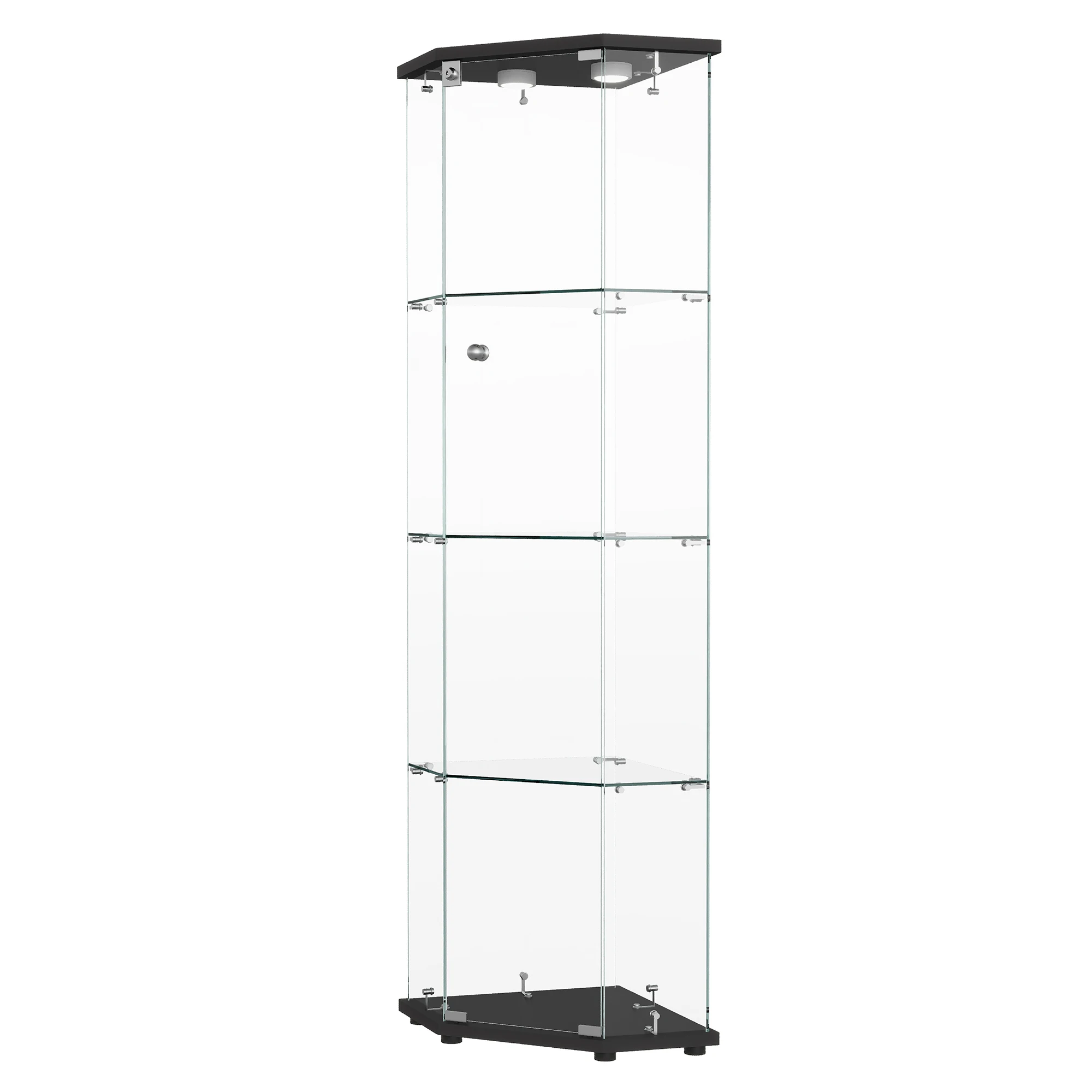 Anajqaqia 60x44x163cm 4-stöckige Vitrine aus gehärtetem Glas mit abschließbarer Tür, Eck-Glasvitrine, Kuriositätenschrank für Sammlerstücke, Wohnzimmer und Büro