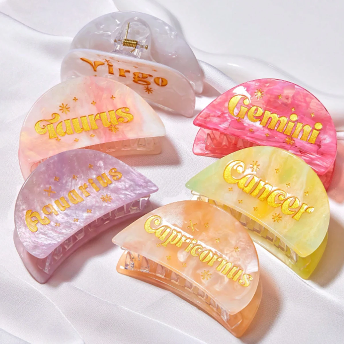 1PC Personalized Colorful Acetate Zodiac Women Hair Claw Clip For Birthday Gift,Holiday Gifts,Daily Commute