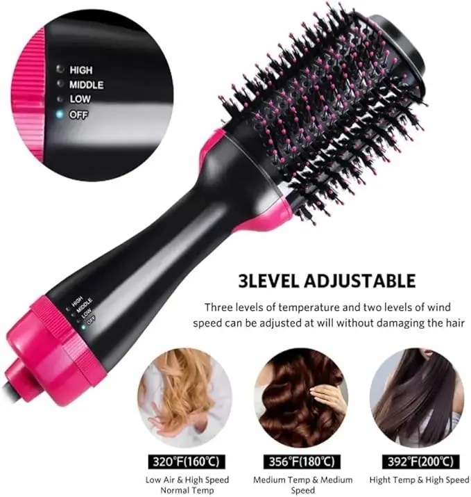 Hot air brush, multi-function hair dryer, straightener, Curler, comb, Hair Styler