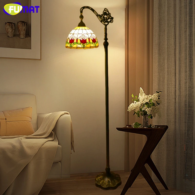 

FUMAT Tiffany style colored glass Nordic retro corner lamp for living room lamp atmosphere bedroom bedside floor lamp LED decor