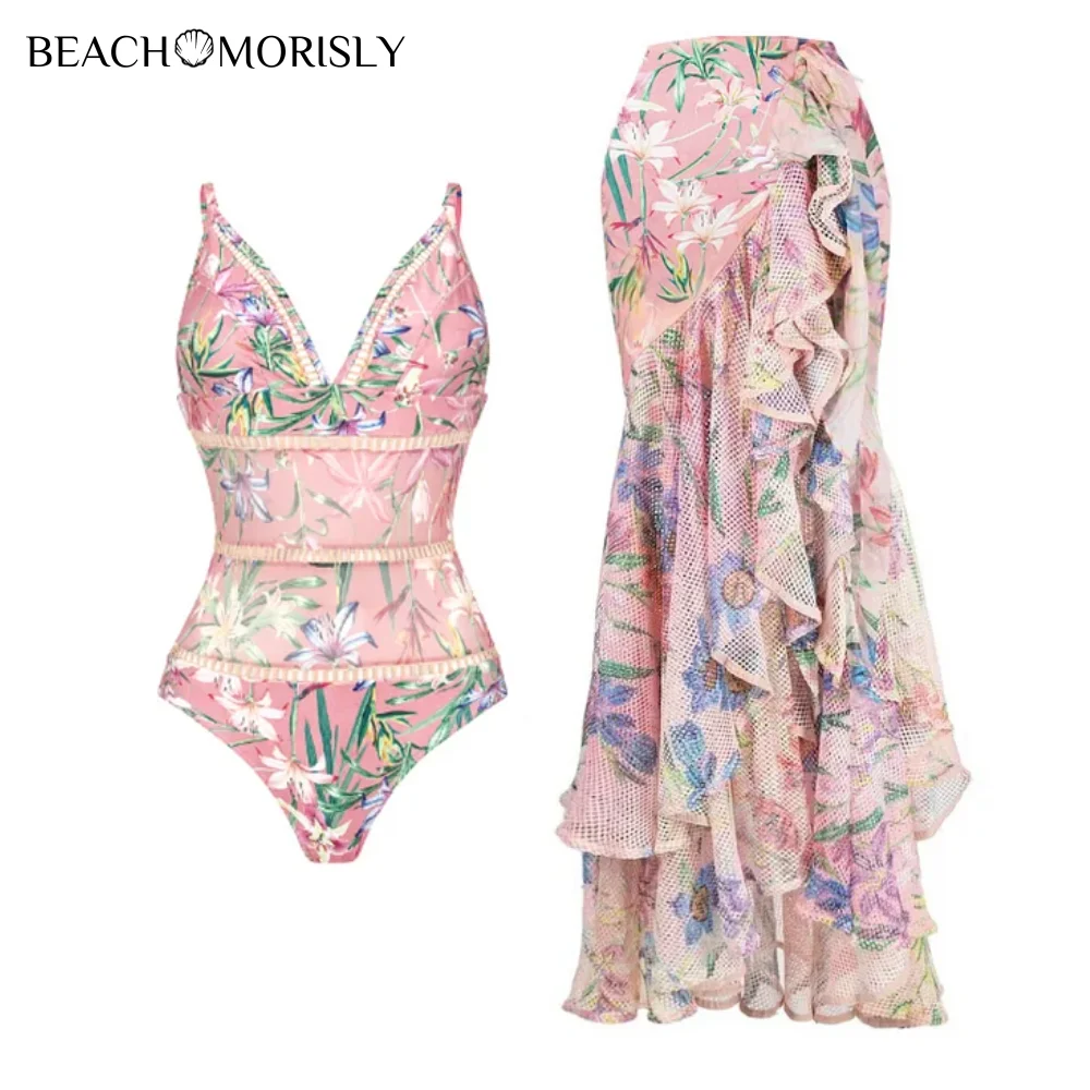 

2024 Women's swimsuit Floral Print One Piece 2 pieces Swimsuit and Skirt Summer bikini Swimwear Woman Beachwear Bathing Suit