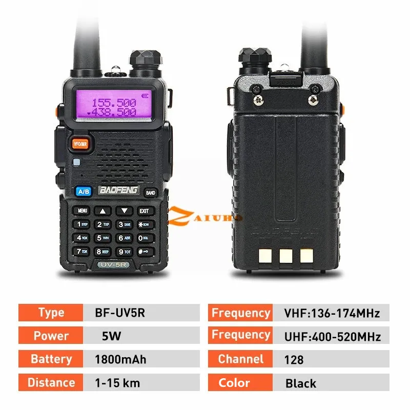 Original Baofeng UV5R Walperforated Talkie touristes bande 136-174Mhz & 400-520Mhz Portable BF UV-5R radio bidirectionnelle Pofung HF Transcsec