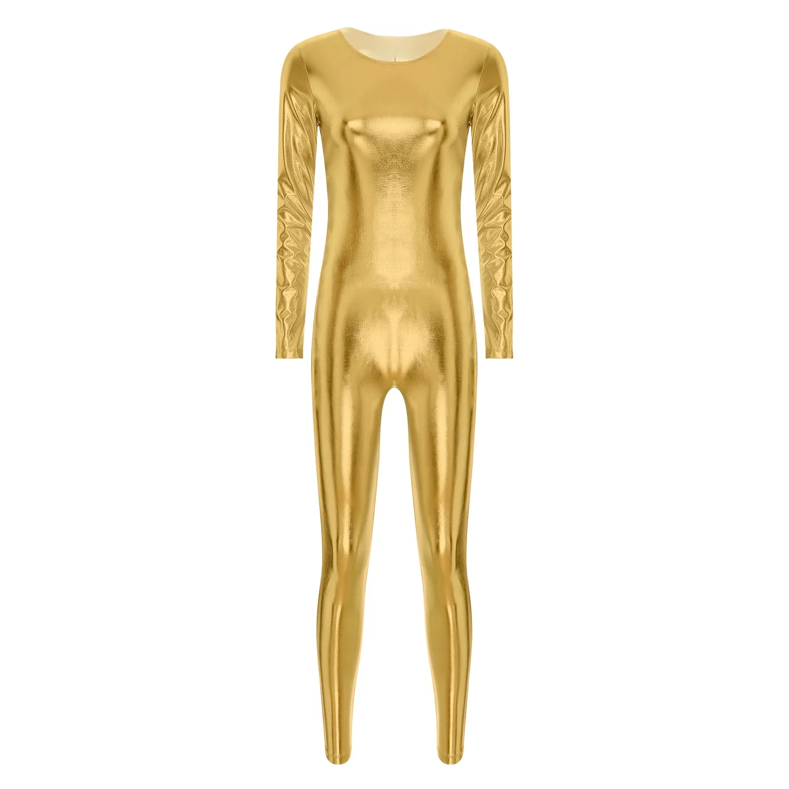 Damski metaliczny błyszczący kombinezon z długim rękawem Slim Fit kombinezon Unitard impreza tematyczna astronauta kosmiczny Cosplay klubowa — zdjęcie 2