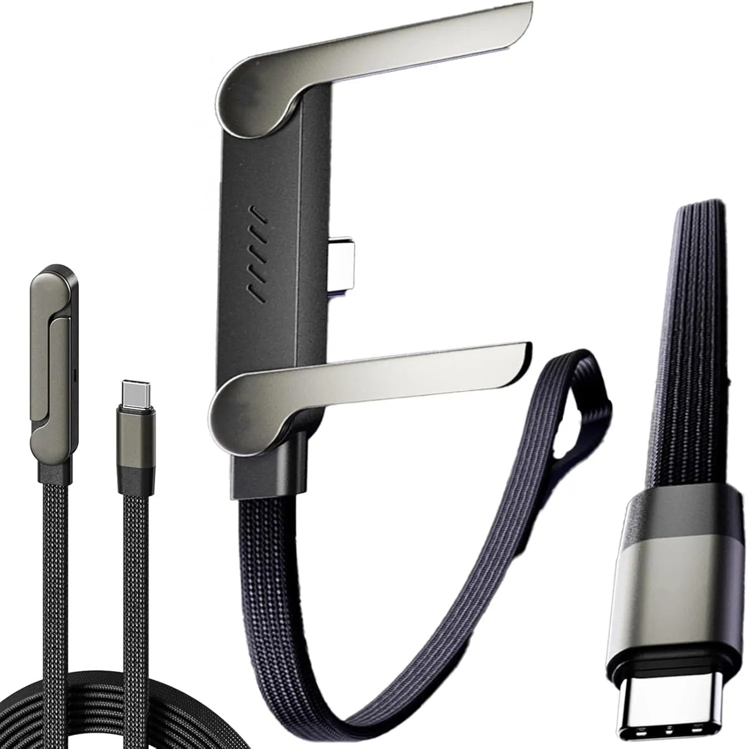 240W PD Fast Charging Type C Cable 2-In-1 Invisible Folding Phone Stand Braided Data Cord For MacBook Tablet iPhone 15 16 Pro