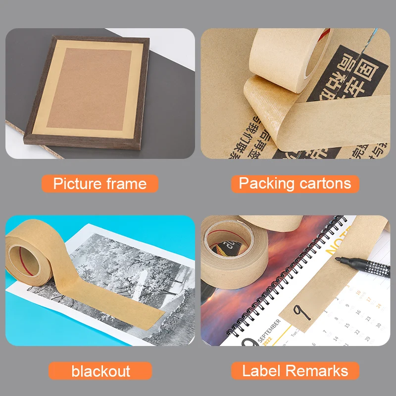 30M Biodegradable Eco Friendly Kraft Paper Tape Brown Wet Water Activated Reinforced Gummed Adhesive Tape for Painting Fixed