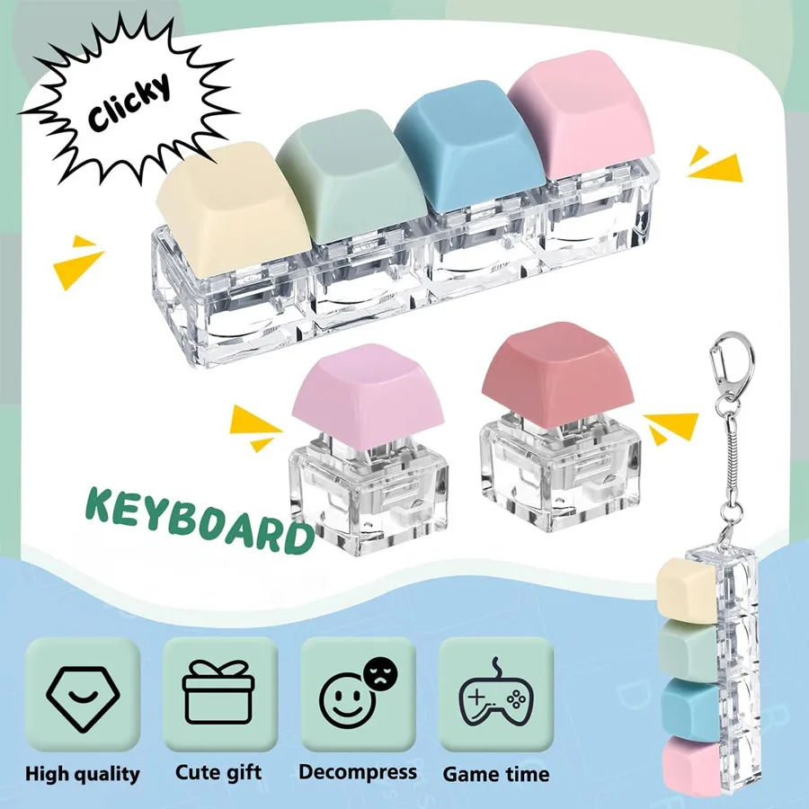 9/4 Keys Fidget Spinner Keyboard Keychain, Macaron Color, Press Type Stress Relief Toy, Anti-Anxiety Decompression Holiday Gift