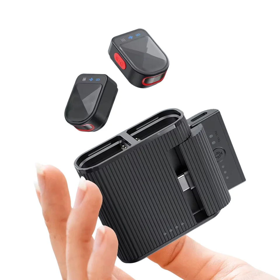 Micrófono de solapa inalámbrico con reducción de ruido ENC, captación de 360°, receptor USB-C/Lightning y estuche de carga