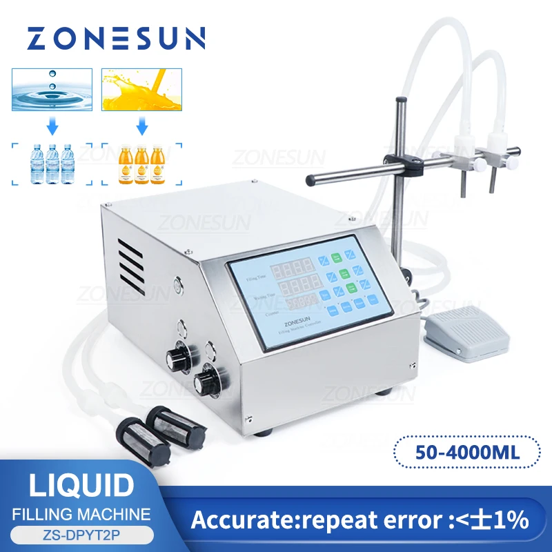 

ZONESUN ZS-DPYT2P Полуавтоматическая машина для розлива жидкостей с мембранным насосом, оборудование для наполнения соков, парфюмерии, напитков, воды