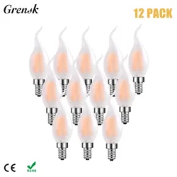 12PCS C35 Retro Candle Light Bulbs Frosted Glass E14 E12 4W 6W Warm White Edison LED Filament Lights Bulbs Chandelier Lighting