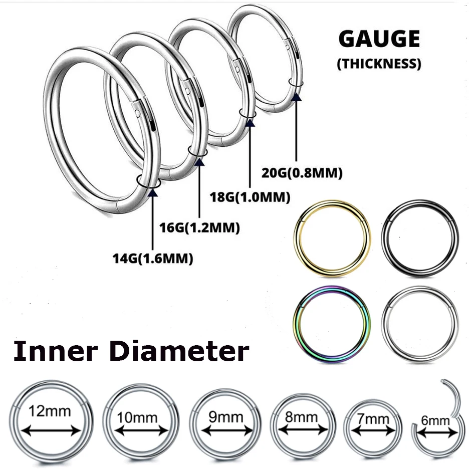 1Pc Surgical Steel Segment Nose Rings Septum Clicker Piercing 16G 18G 20G Ear Cartilage Pirsing Jewelry For Women Men Girl Gift