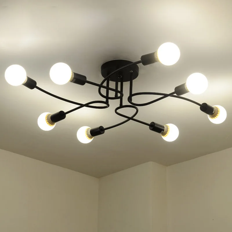 

Retro Iron Ceiling Chandelier Black/White 8 Sockets Lighting Vintage Spider Chandelier Modern Ceiling Lamp Light plafonnier LED