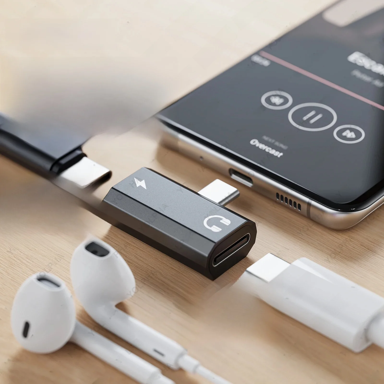 Adapter USB-C 2 w 1 do ładowania telefonów komórkowych / rozdzielacz słuchawkowy typu C do Xiaomi Huawei iPhone 15 iPhone 16 — zdjęcie 2