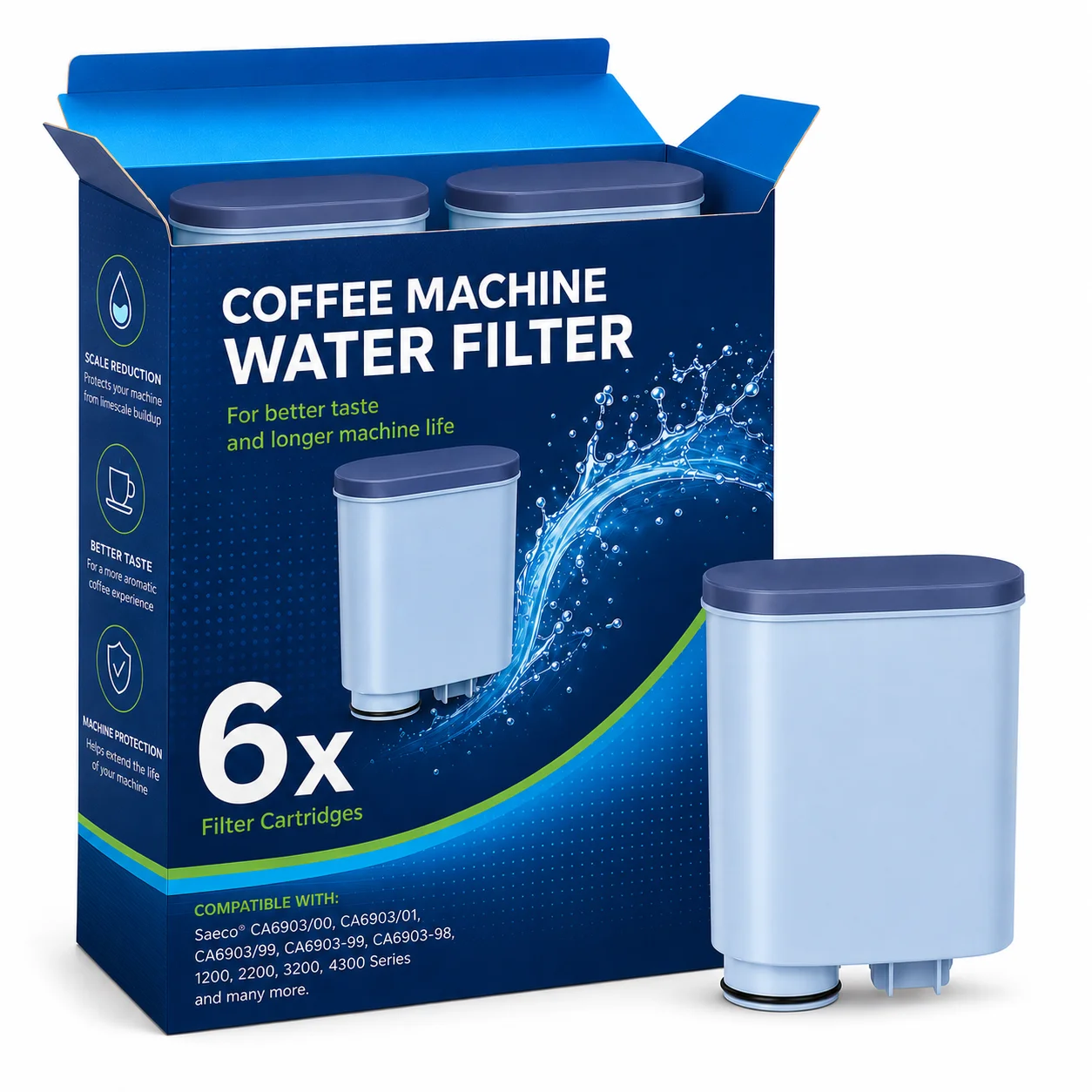 Reimol 6PCS Coffee Machine Water Filter, Replacement for Philips AquaClean CA6903/10 CA6903/22, Compatible Water Filter Cartridg