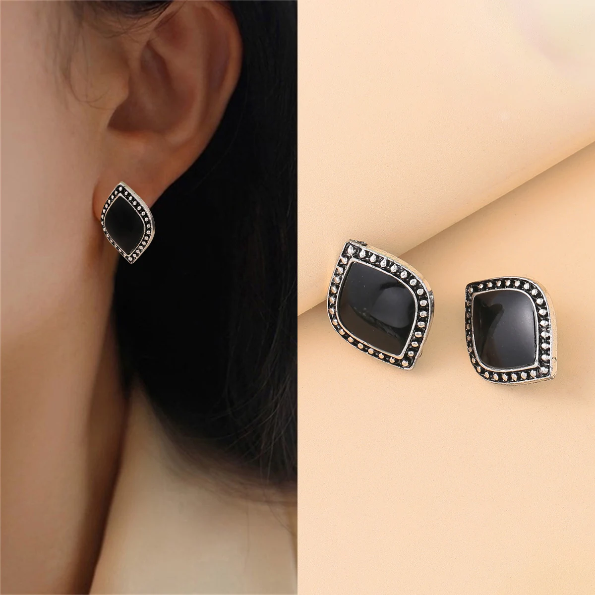 CARTER LISA Vintage Black Geometry Clip on Earrings No Pierced for Women Wedding No Hole Ear Cut Jewelry Ear Accessories