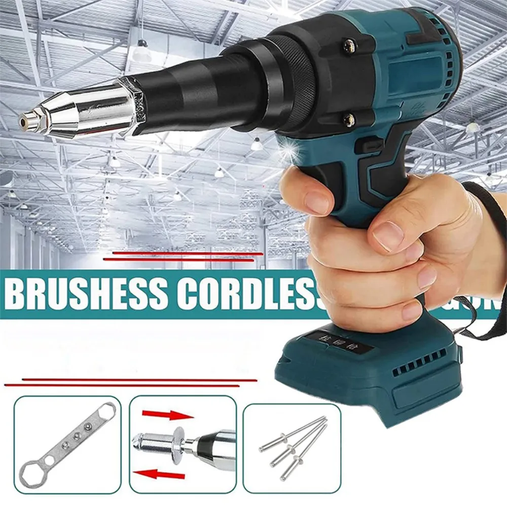 10000N Brushless Electric Rivet Gun 2.4-4.8MM Cordless Rivet Nut Gun with LED Light Automatic Rivet Tool for18V Makita Battery