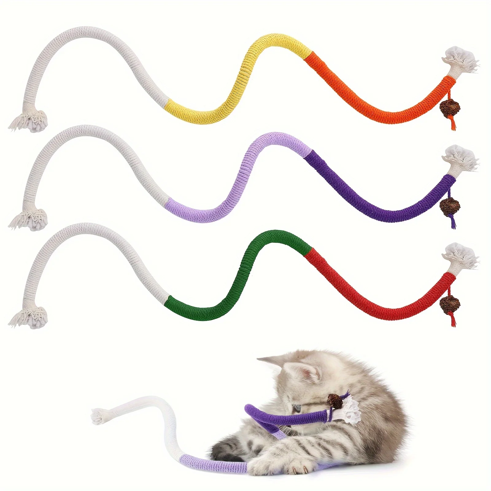 Cotton Rope Cat Toys for Indoor Cats, Interactive Cat Rope Toys with Silvervine Fruit for Cats and Kittens