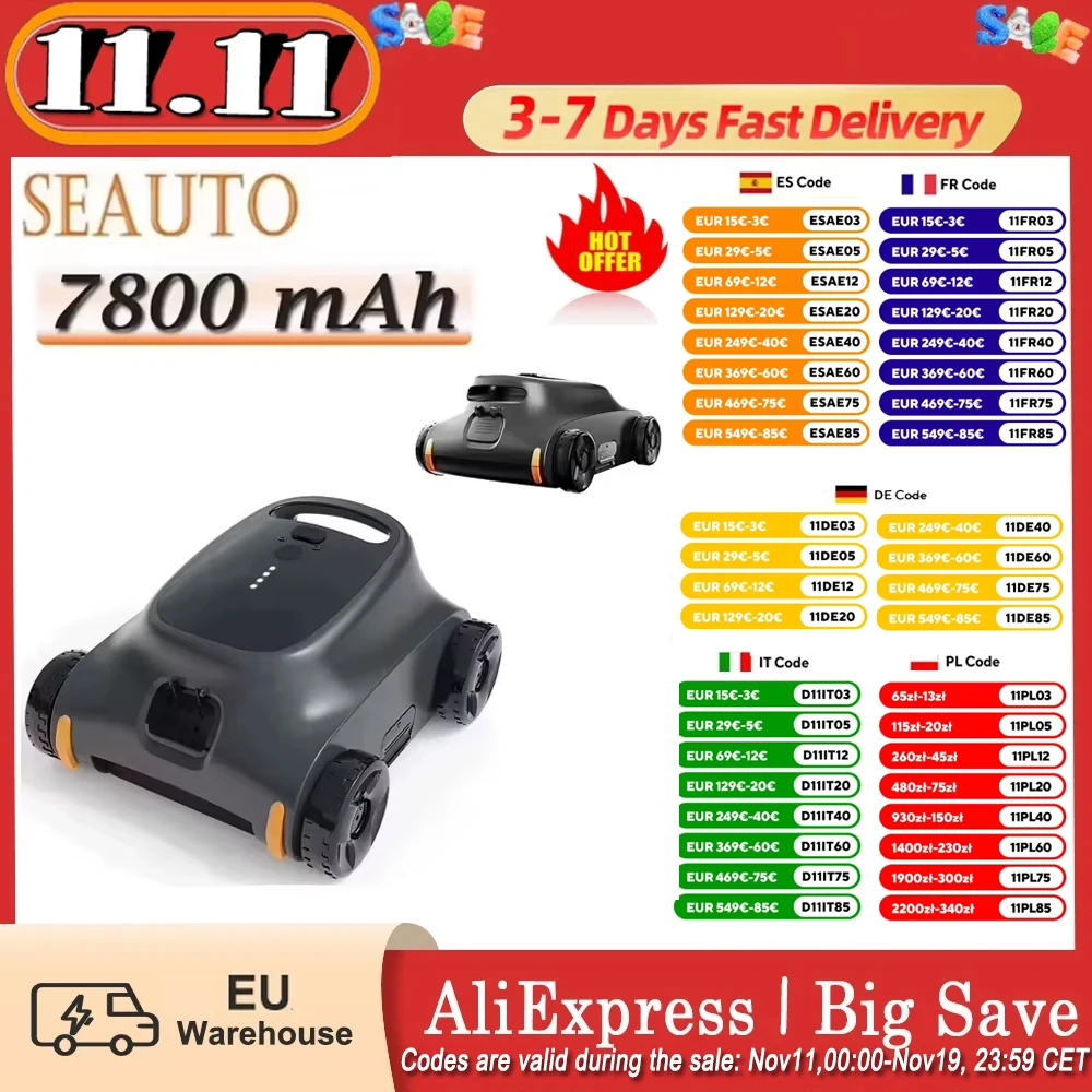 Seauto SAT 10 7800mAh Battery Robotic Pool Cleaner Cordless Robotic Pool Vacuum 2L Filter Basket