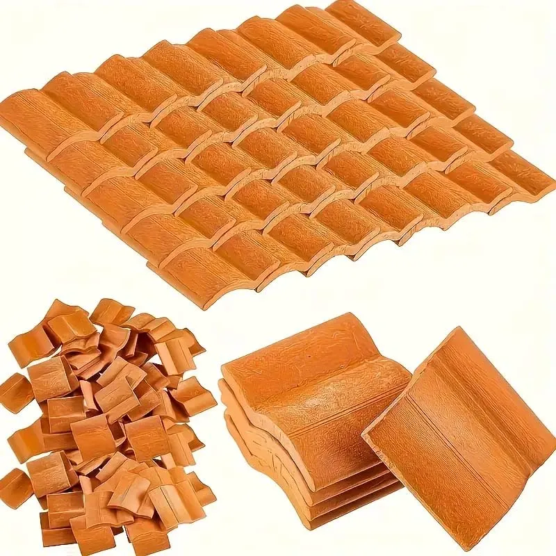 50/100pcs Mini Red Roof Tile Model Building Clay Material,Micro Sculpture Landscape DIY Imitation Tile Model Garden Decoration