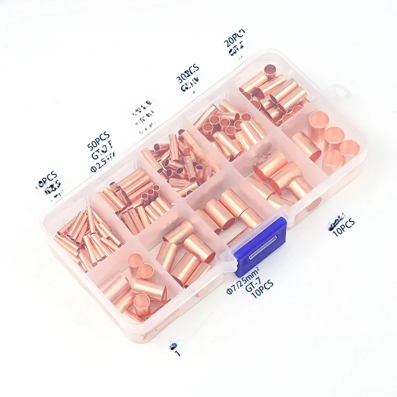 Kit d'embouts de fil 250/230/100 pièces/20 pièces, connecteur à sertir en cuivre de taille 8/7, Kit d'assortiment de bornes électriques Non isolées